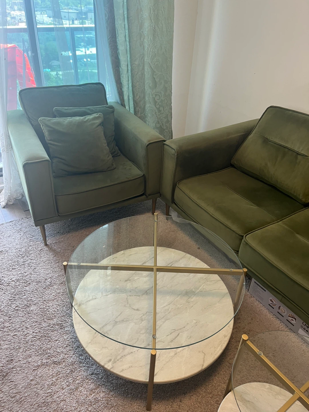 Green Velvet Sofa and Armchair Set - photo 5