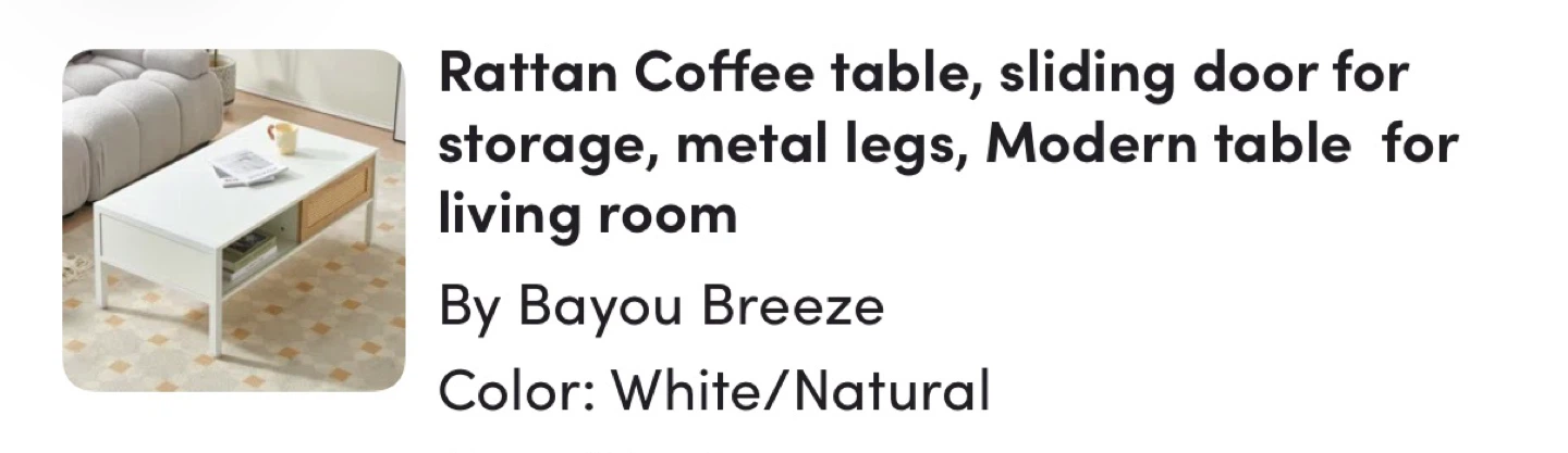 Rattan Coffee Table - White/Natural - photo 3