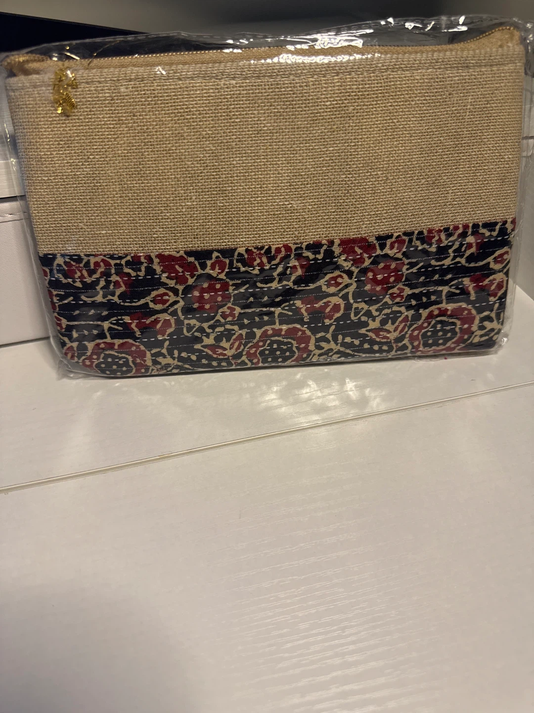 Beige Cosmetic pouch with Floral Print