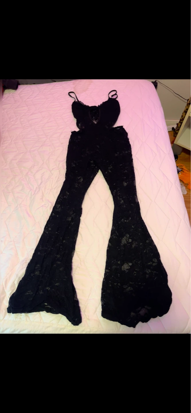 Black Lace Flare Jumpsuit medium - photo 2