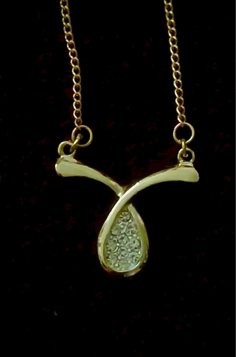 Gold ~ plated Wishbone Necklace with Crystals