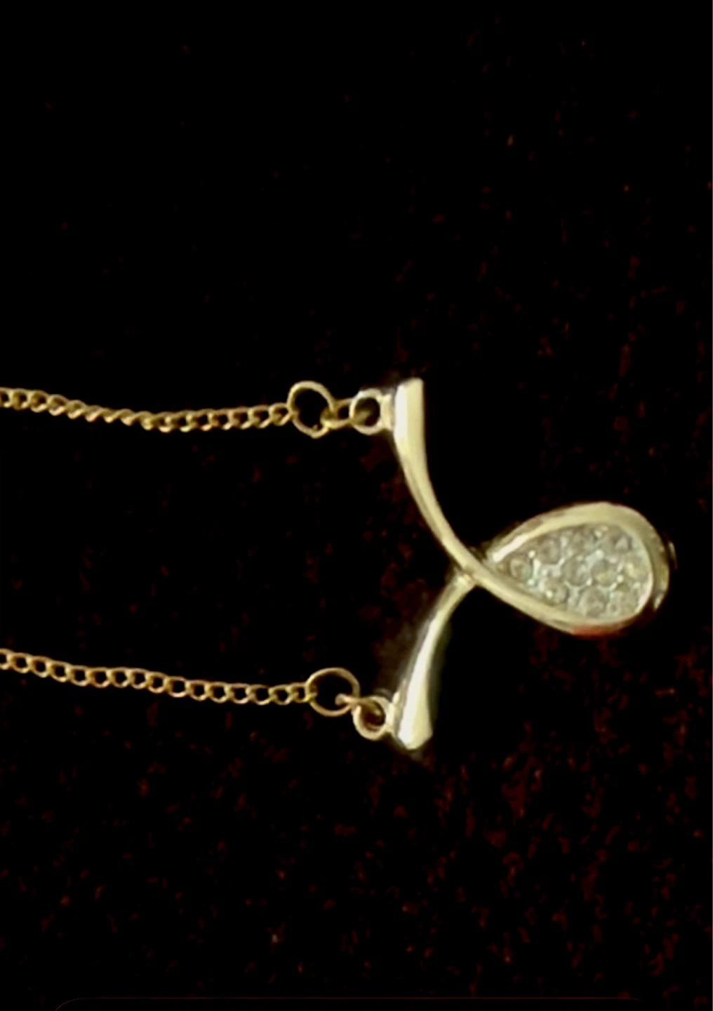 Gold ~ plated Wishbone Necklace with Crystals - photo 3