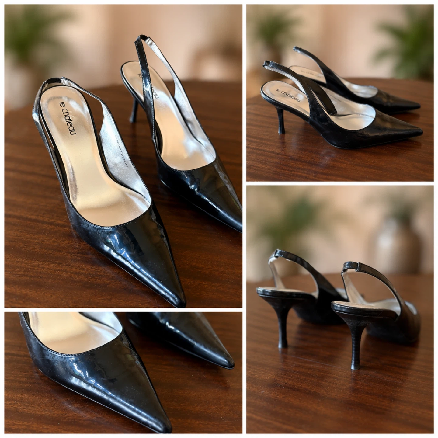 Le Château Black Patent Leather Slingback Heels