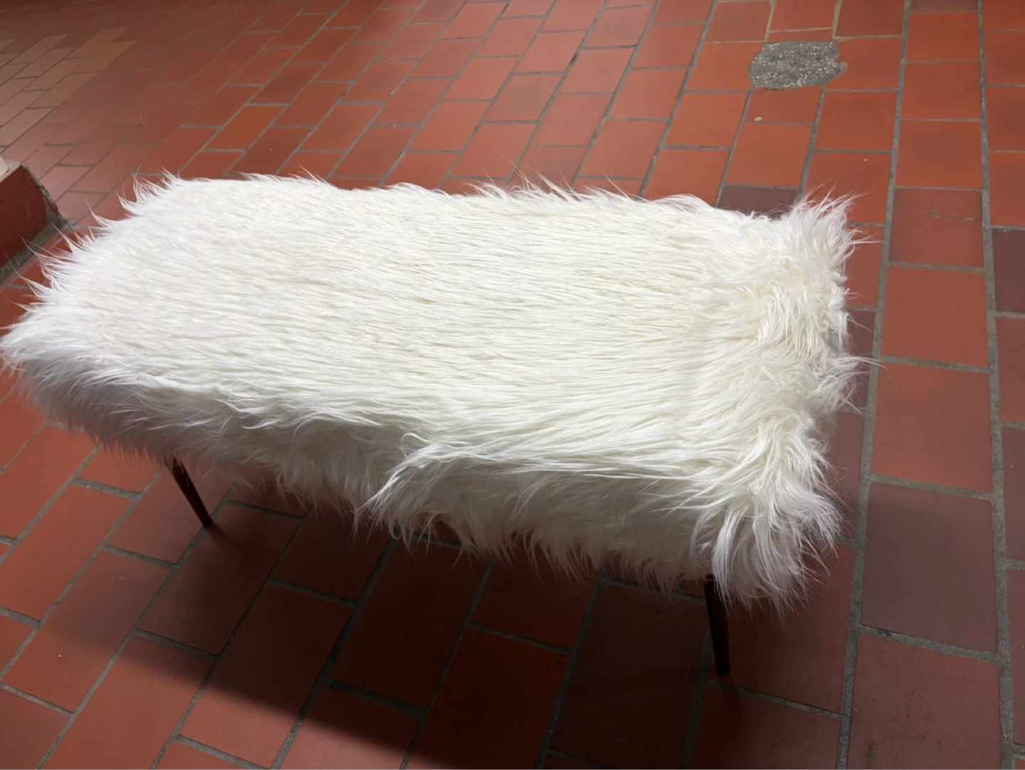 White Faux Fur Bench with Clear Acrylic Legs