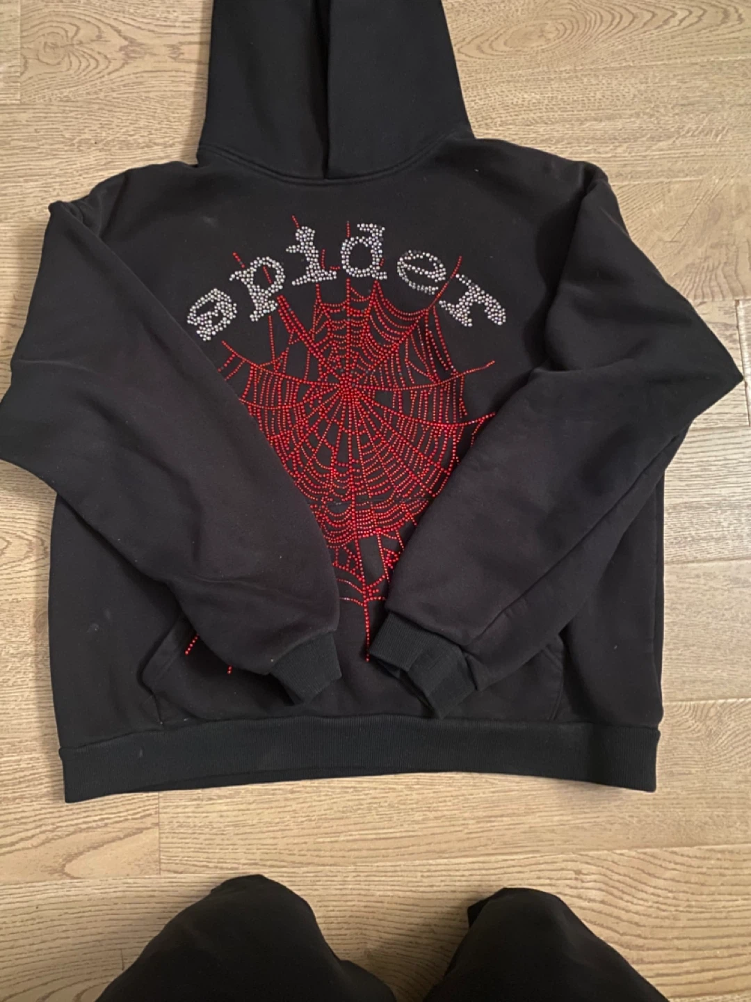 Spider Hoodie with Rhinestone Spiderweb - Size L