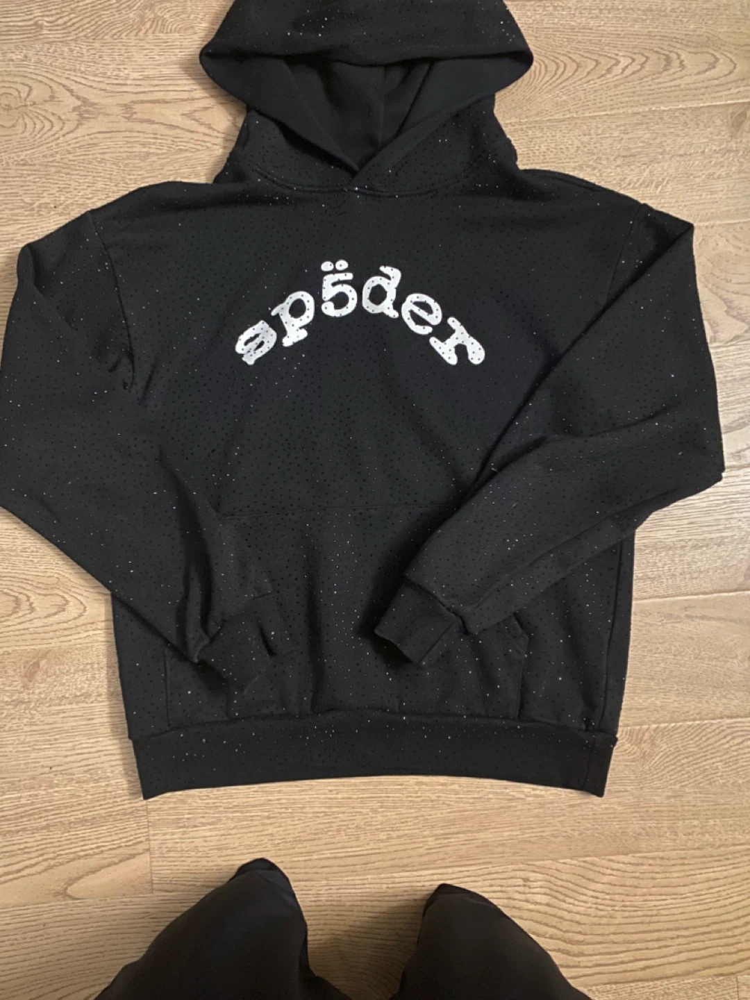 Sp5der Hoodie Black with Glitter Detail