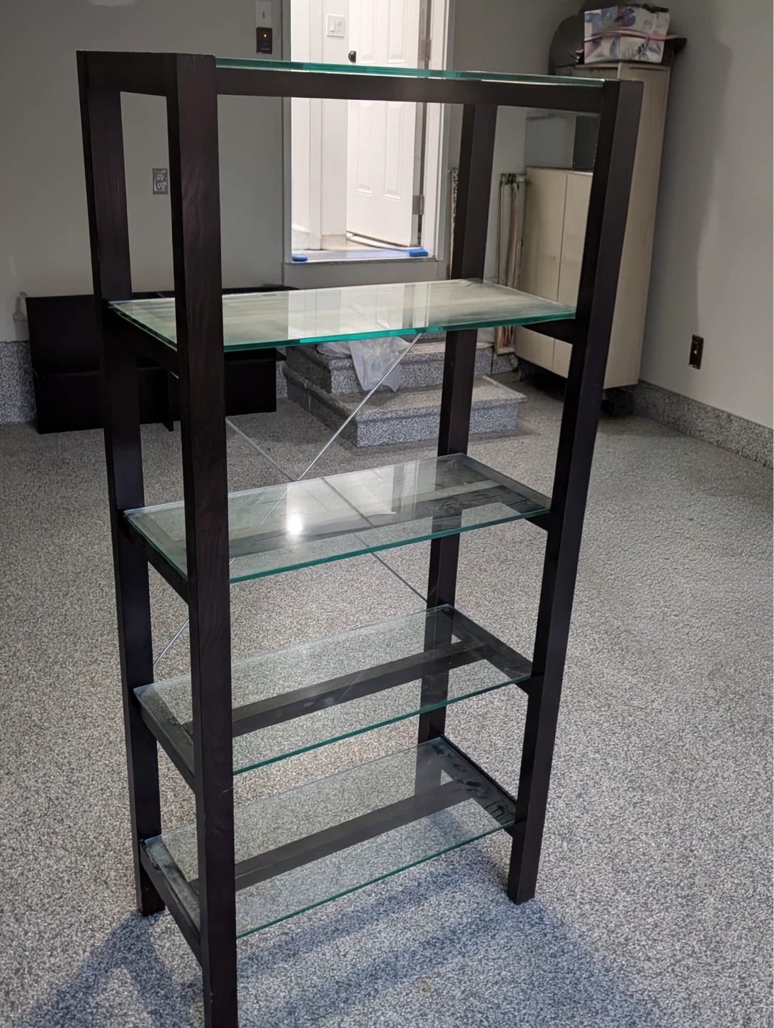 Dark Wood and Glass Shelf Unit