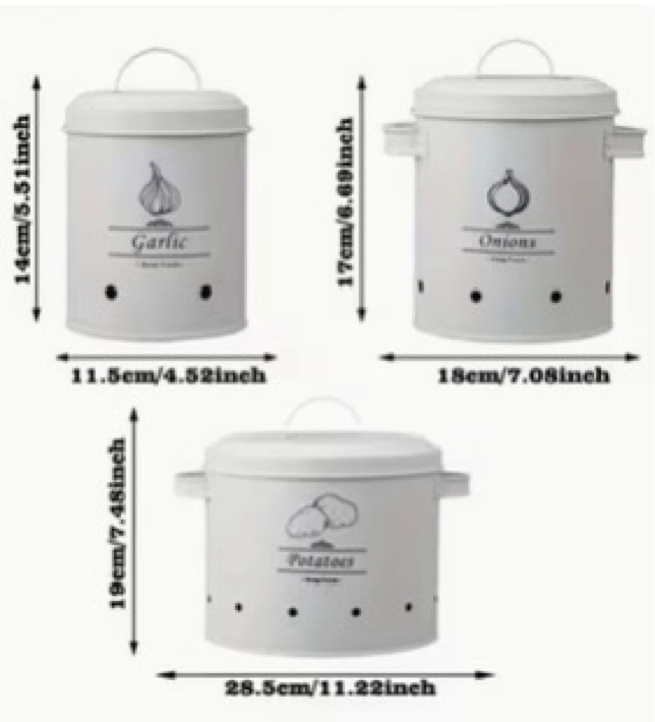 Set of 3 White Metal Storage Canisters