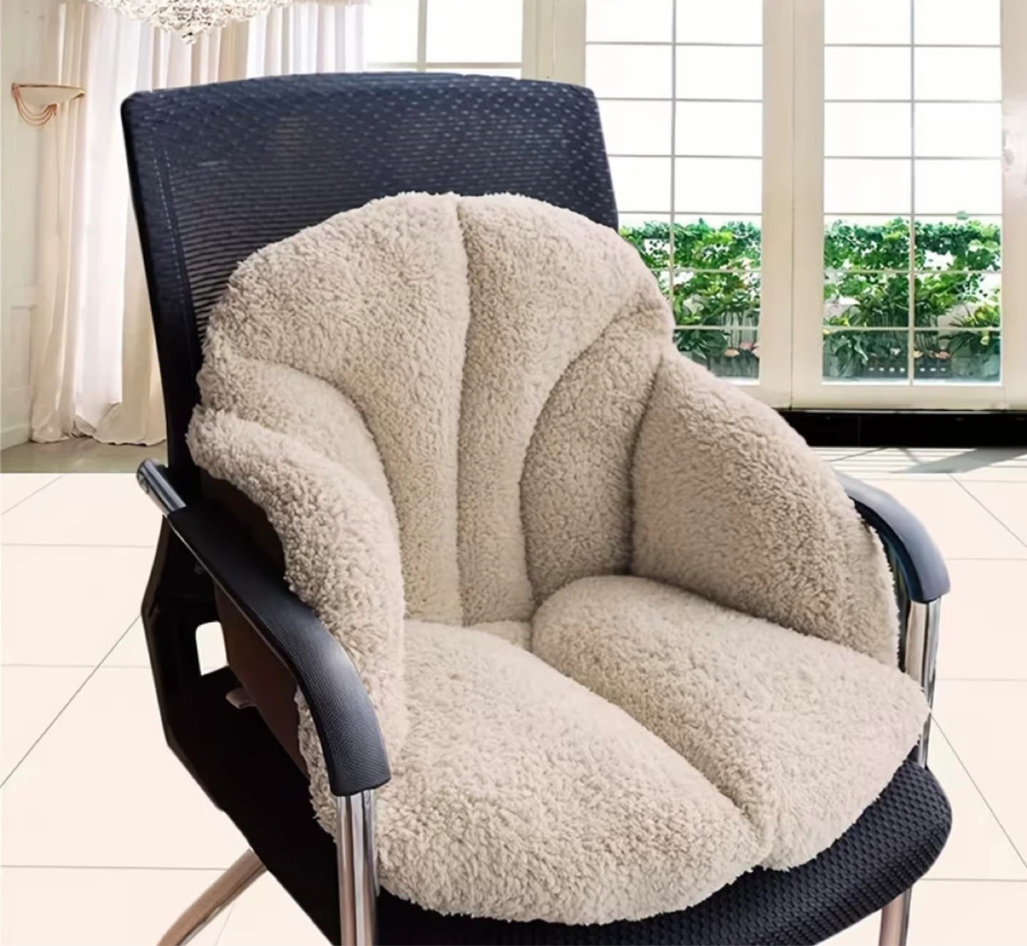 Fluffy Cream Shell Back Support Cushion