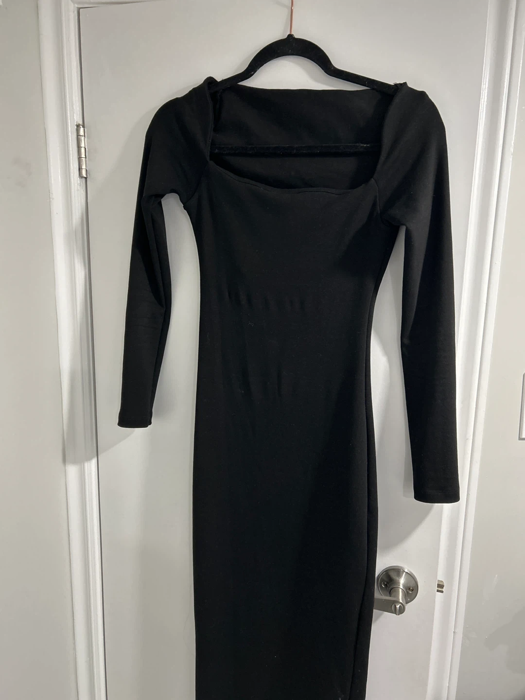 Zara Black Long Sleeve Square Neck Midi Dress