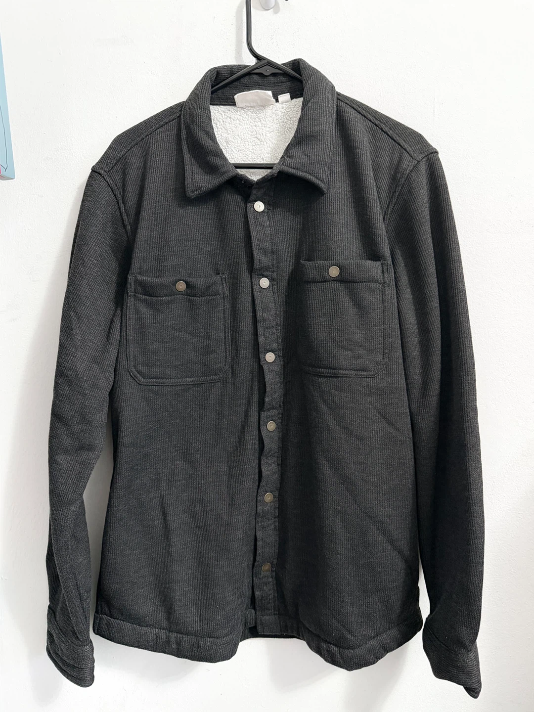 Dark Grey Sherpa Lined Shirt Jacket