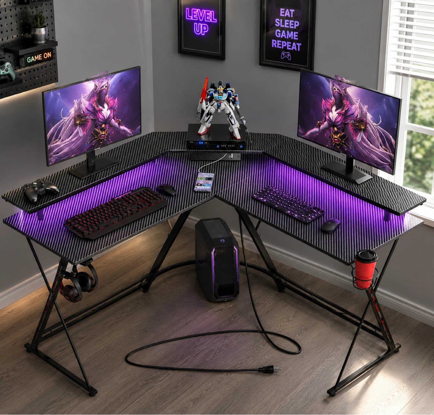 L-Shaped Carbon Fiber Gaming Desk and Chair - photo 2
