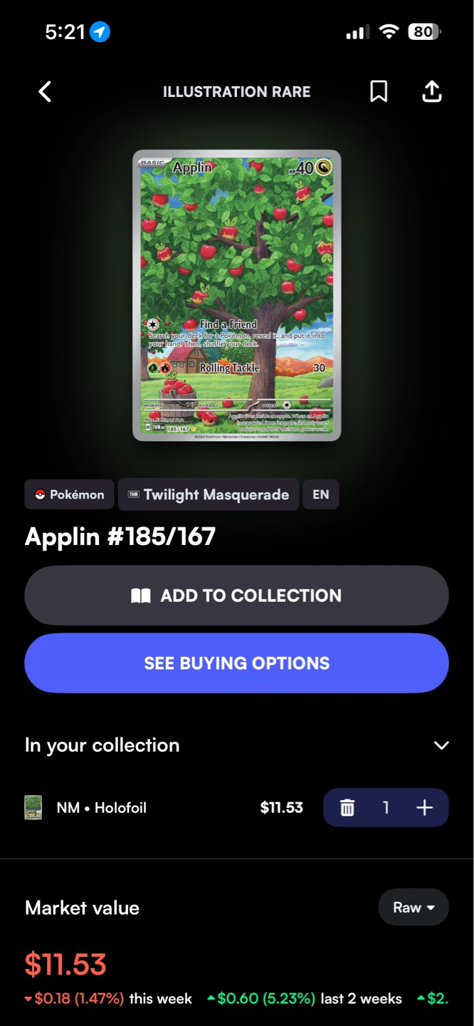 Pokémon Applin #185/167 Twilight Masquerade Holofoil Card
