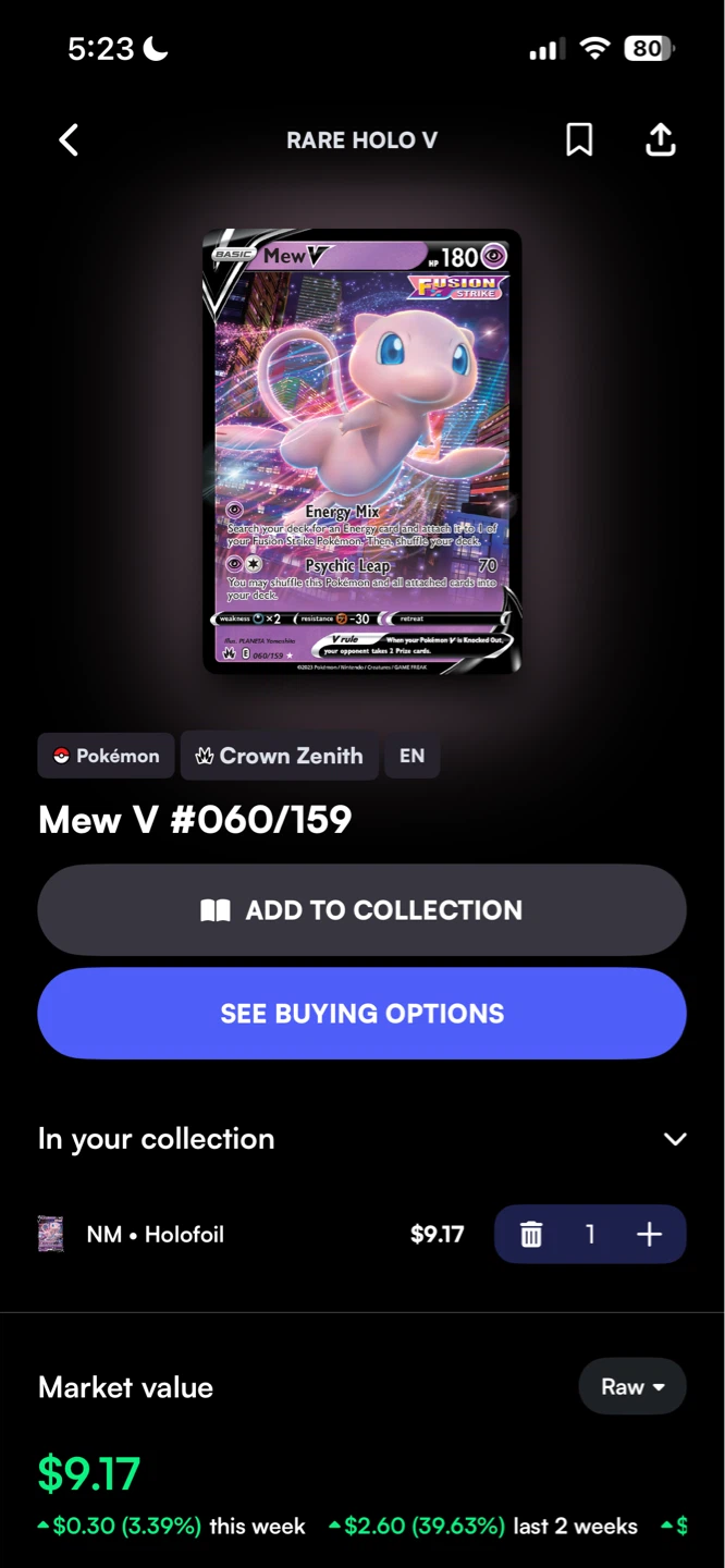 Pokémon Mew V #060/159 Rare Holo V