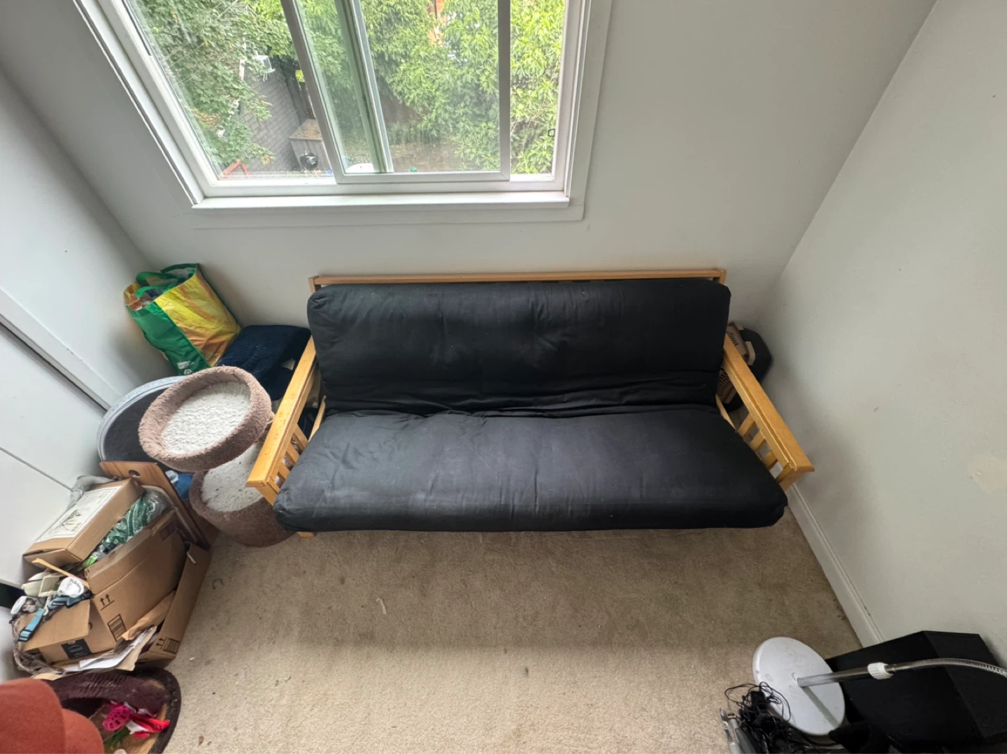 MOVING SALE! Solid Wooden IKEA Futon with Black Cussiom