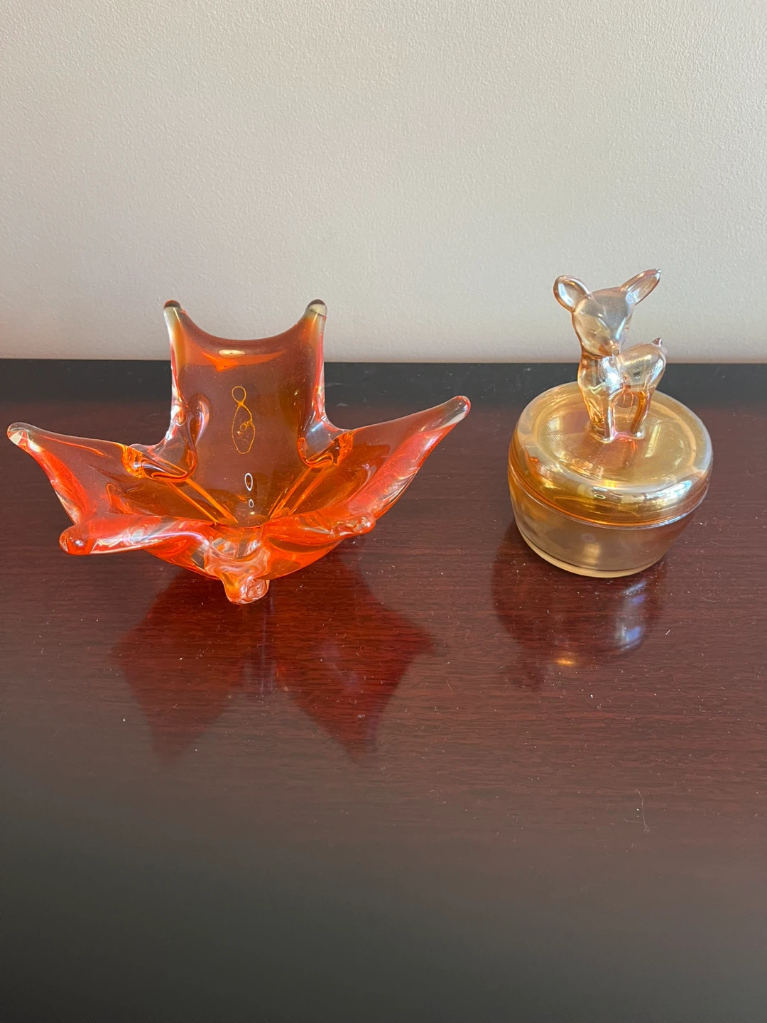 Amber Glass Trinket Dish with Deer Lid