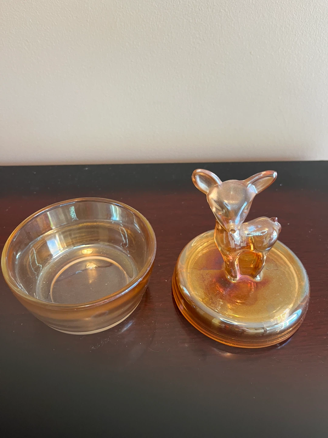 Amber Glass Trinket Dish with Deer Lid - photo 2