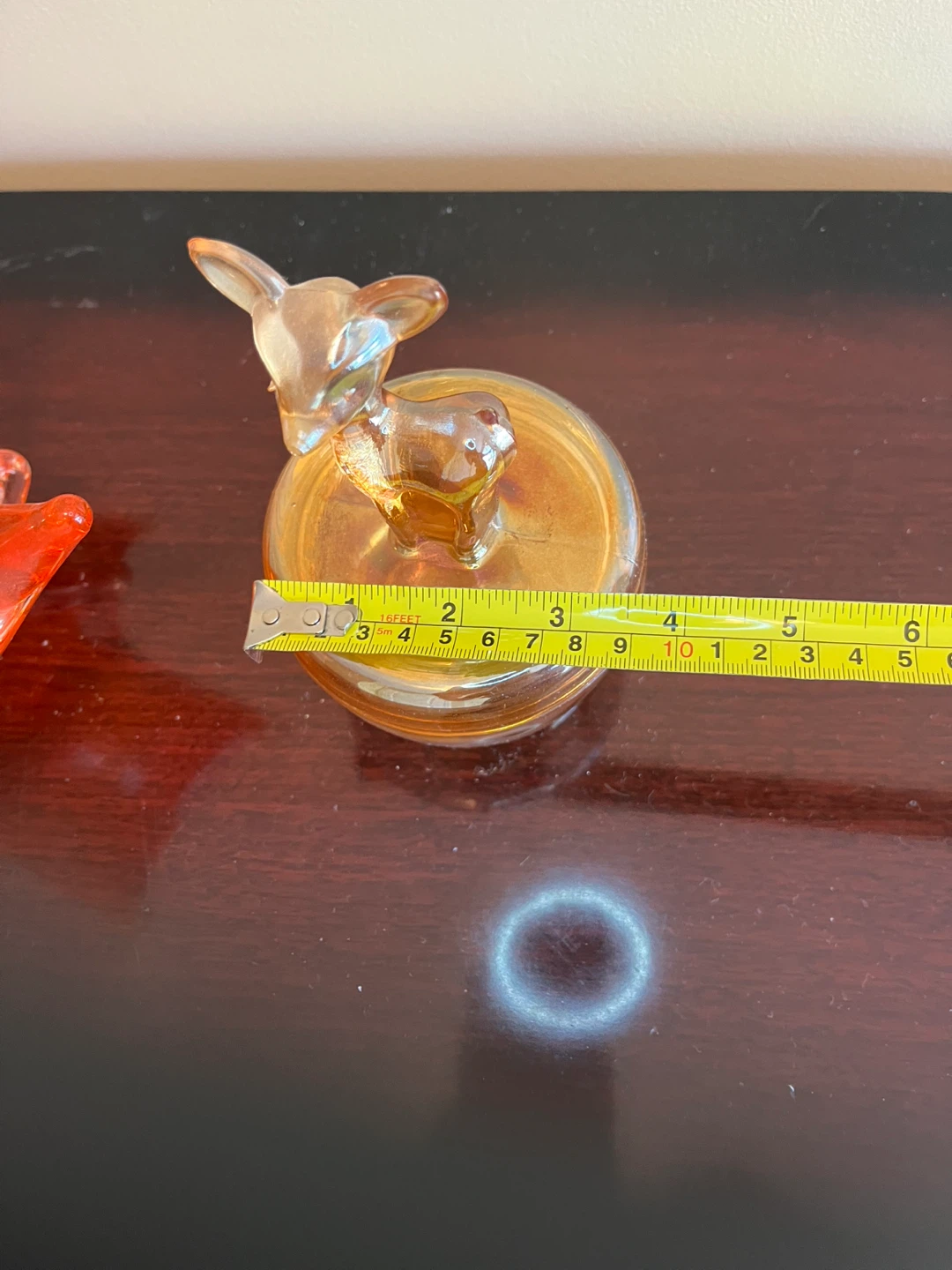 Amber Glass Trinket Dish with Deer Lid - photo 4