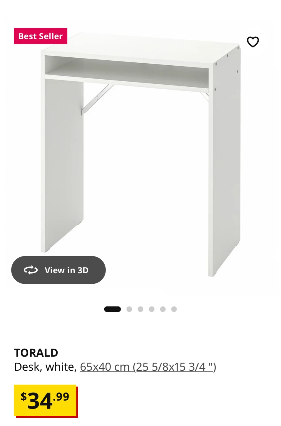 TORALD White Desk - 65x40 cm