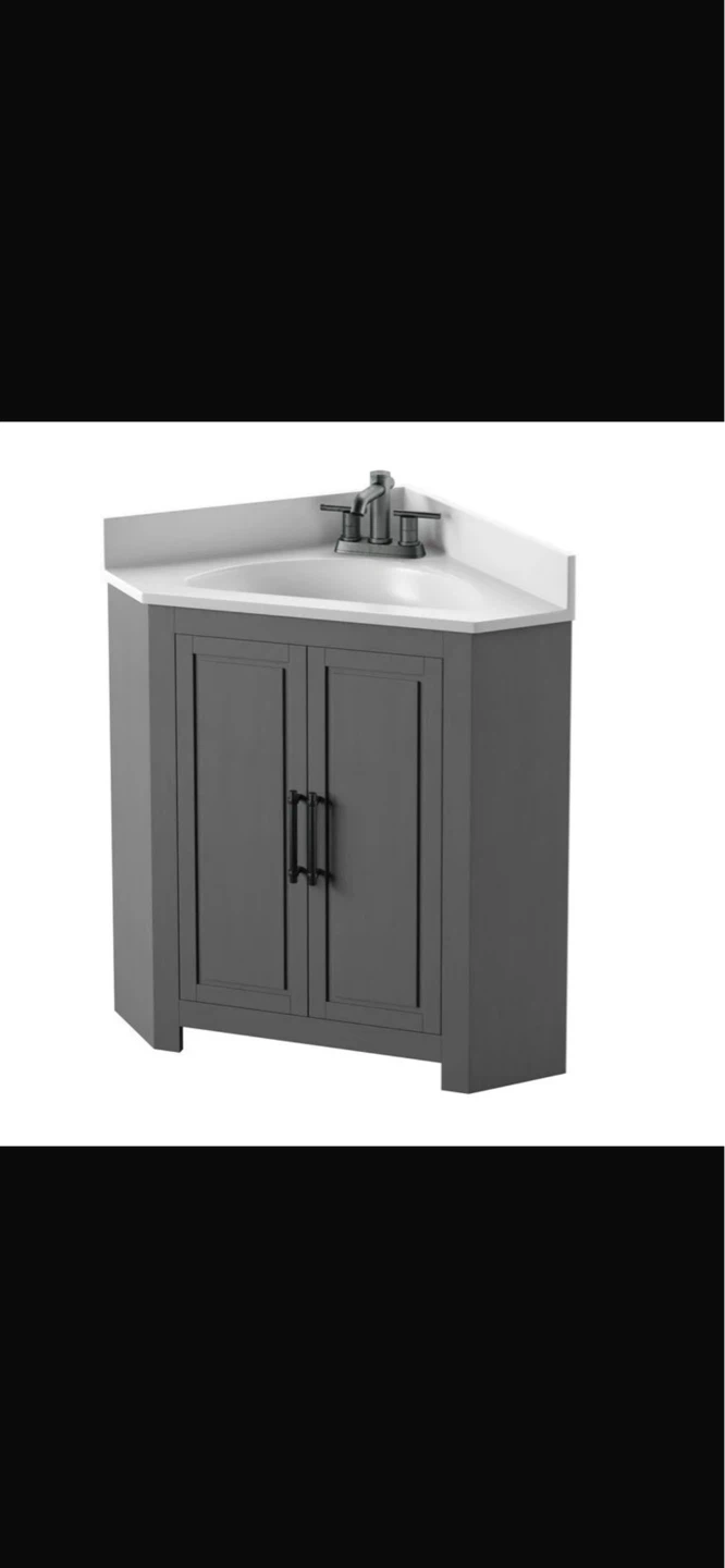 Grey Corner Bathroom Vanity with Faucet - photo 4