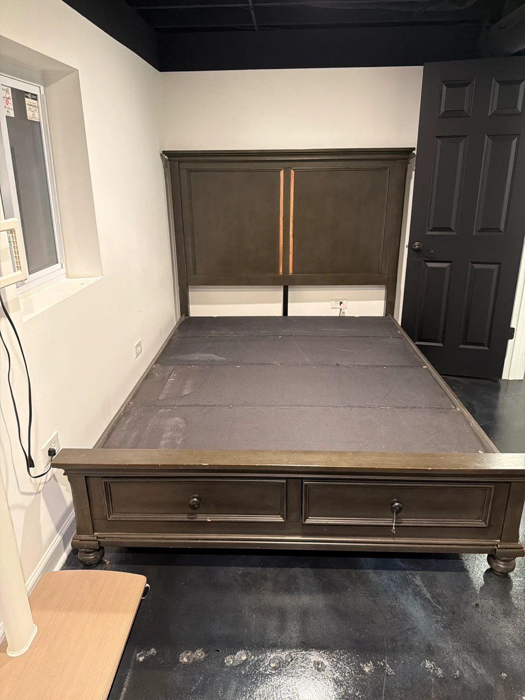 Dark Wood QUEEN Bed Frame with Drawers