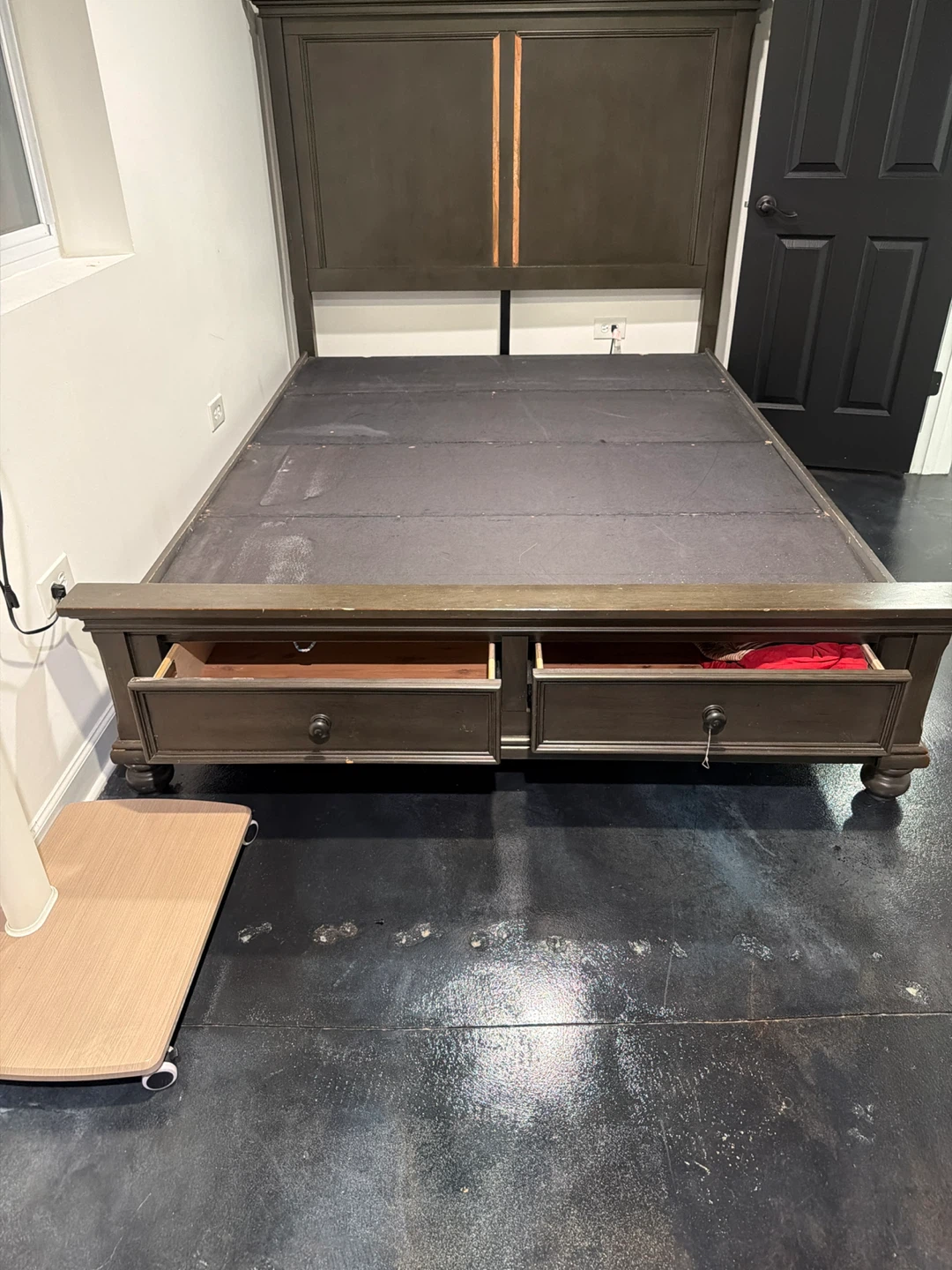 Dark Wood QUEEN Bed Frame with Drawers - photo 2