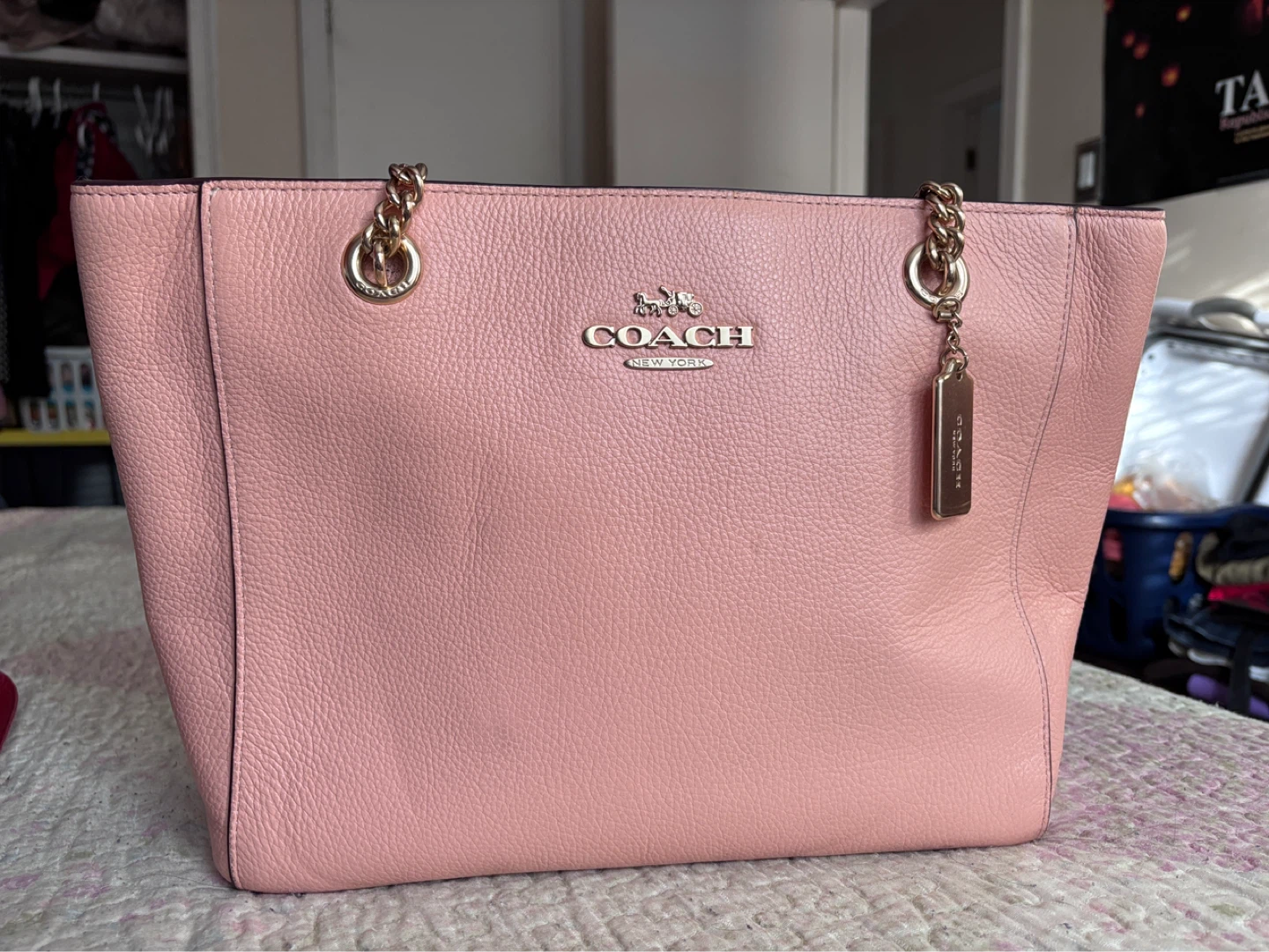 Coach Pink/ light orange Leather Tote Bag