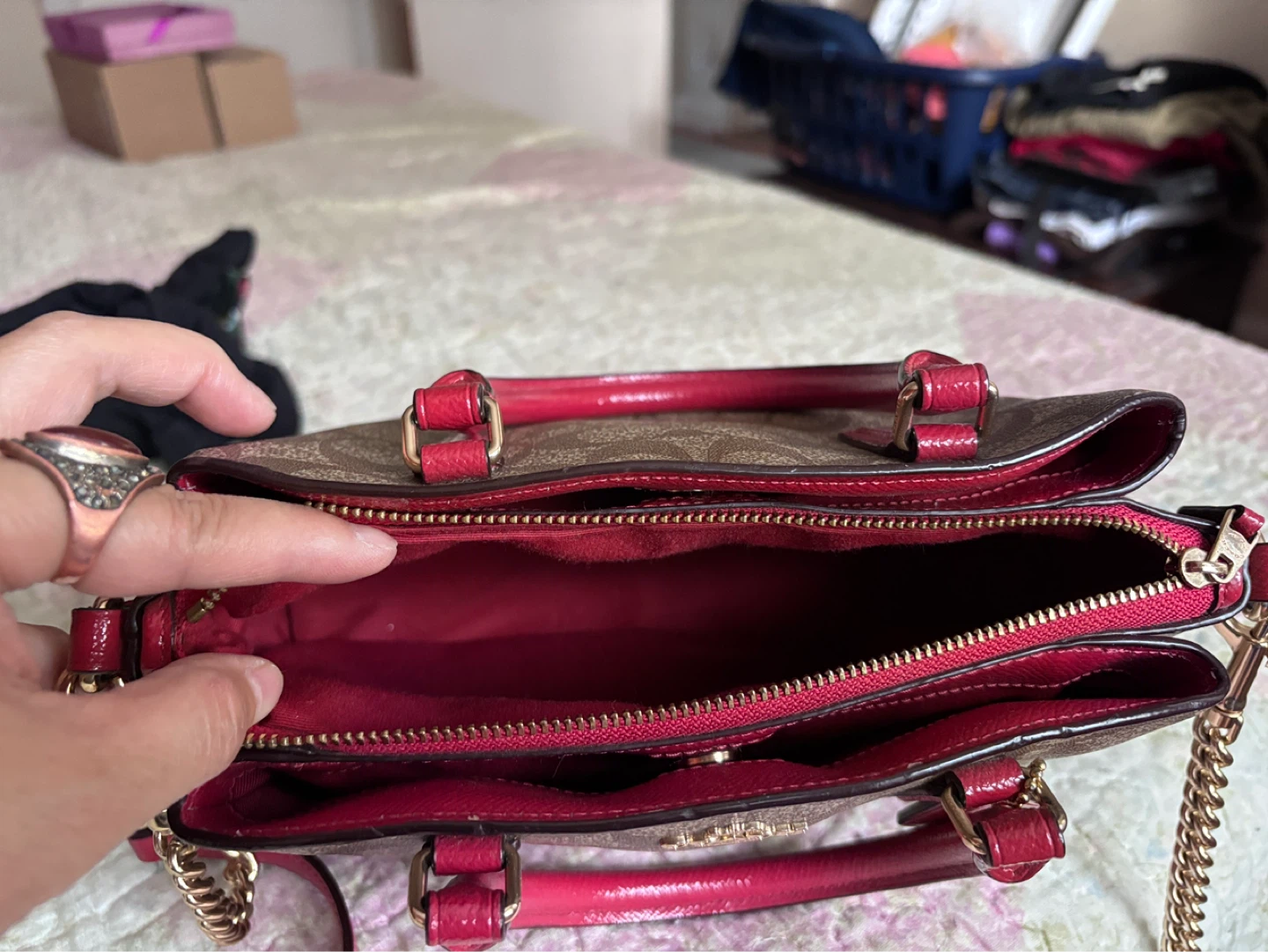 Coach Monogram Mini Satchel Handbag - Brown & Pink - photo 3