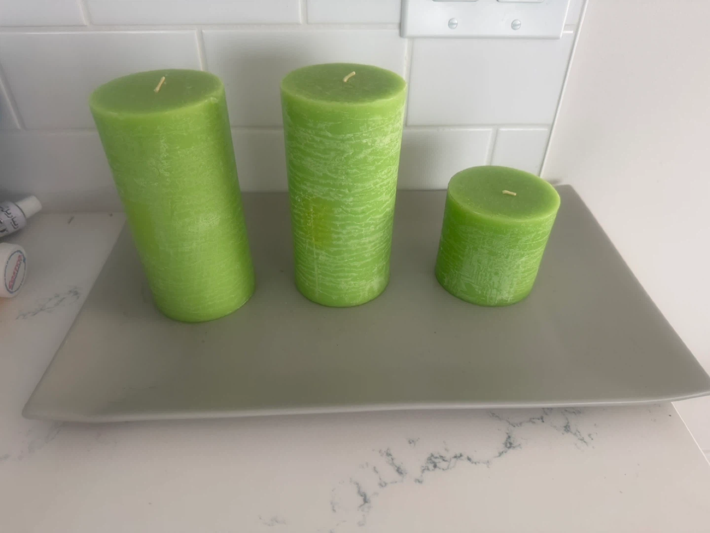 Set of 3 Green Pillar Candles