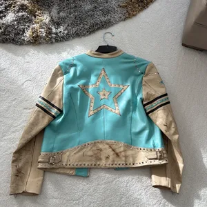 Wilson’s Leather Turquoise & Tan Leather Jacket with Star Design