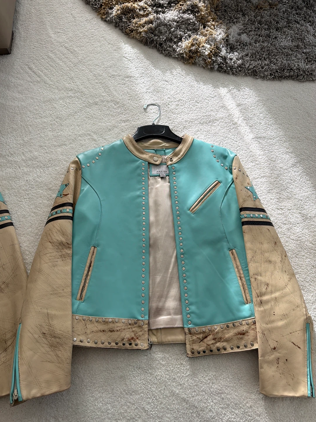 Wilson’s Leather Turquoise & Tan Leather Jacket with Star Design - photo 2