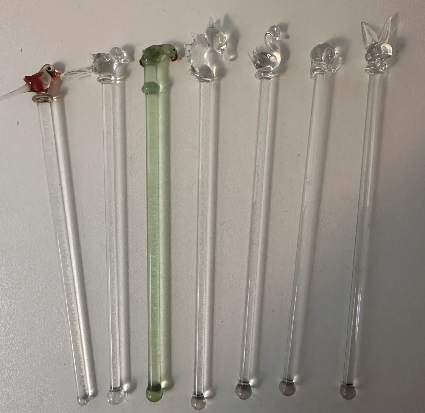 Decorative glass swizzle sticks