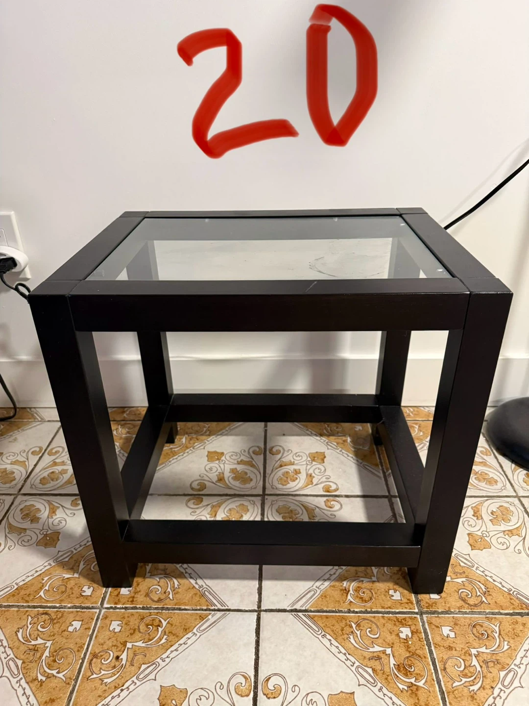 Black Side Table with Glass Top
