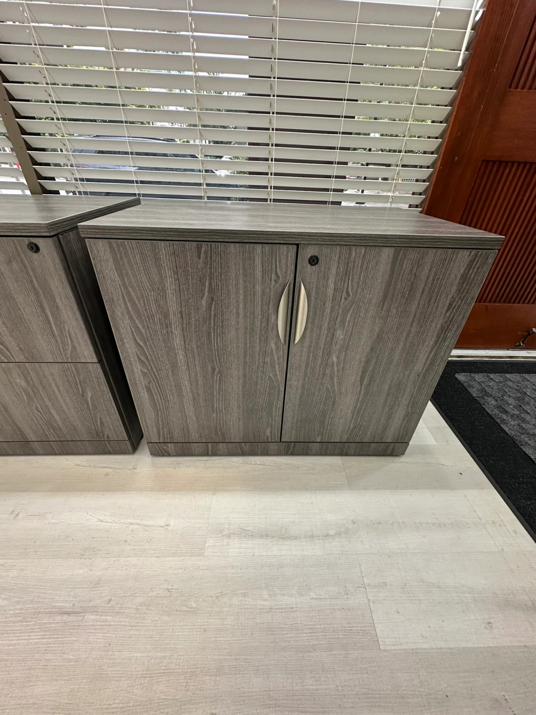 Grey Wood Grain Filing Cabinet and Storage Cabinet