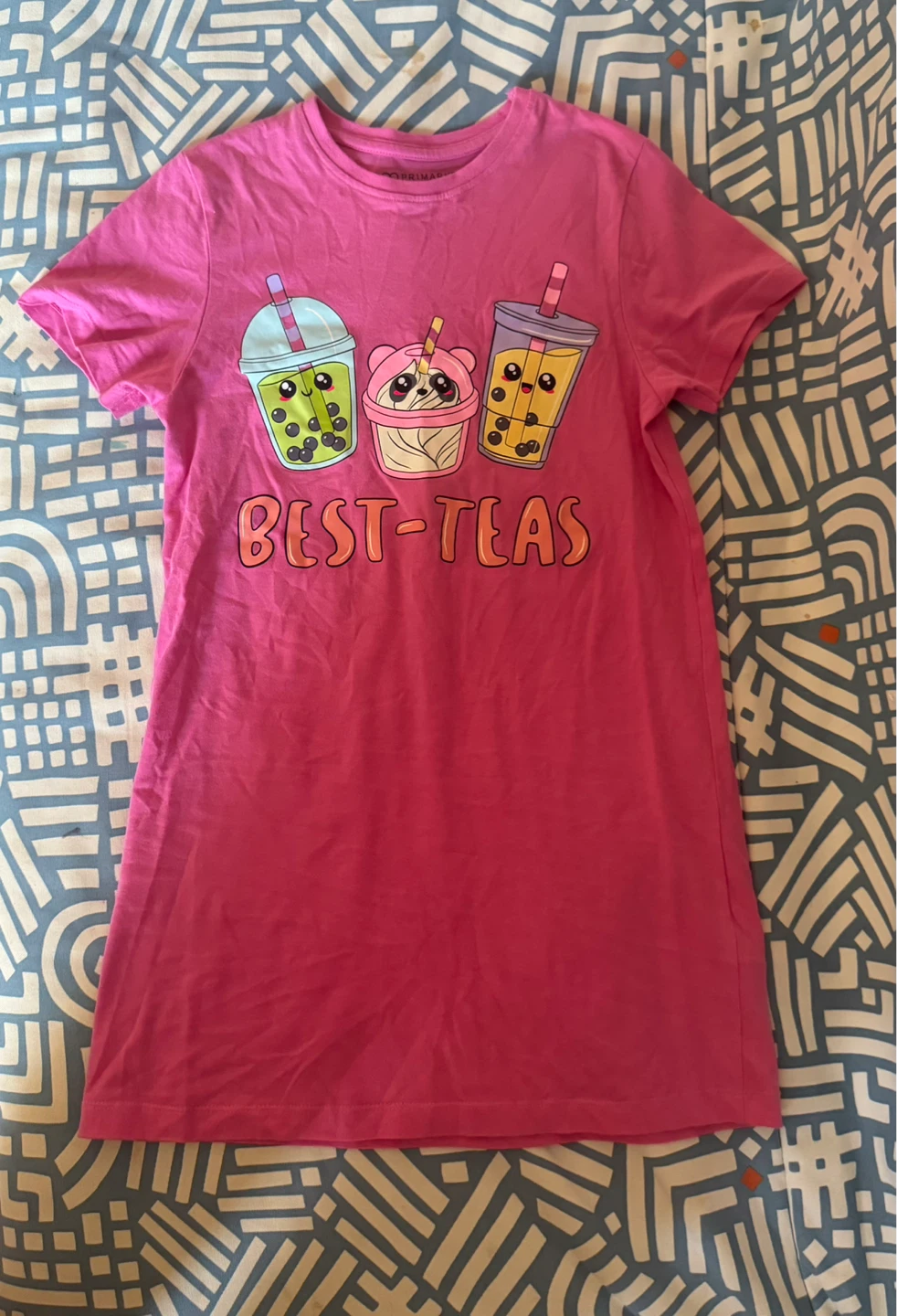 Primark Kids Pink "Best-Teas" Bubble Tea T-Shirt Dress