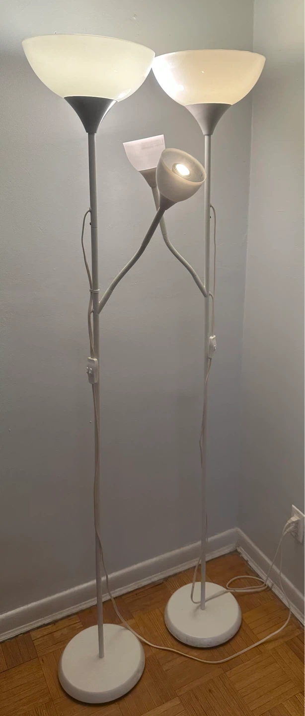 Set of 2 White Floor Lamps with Adjustable Reading Lights