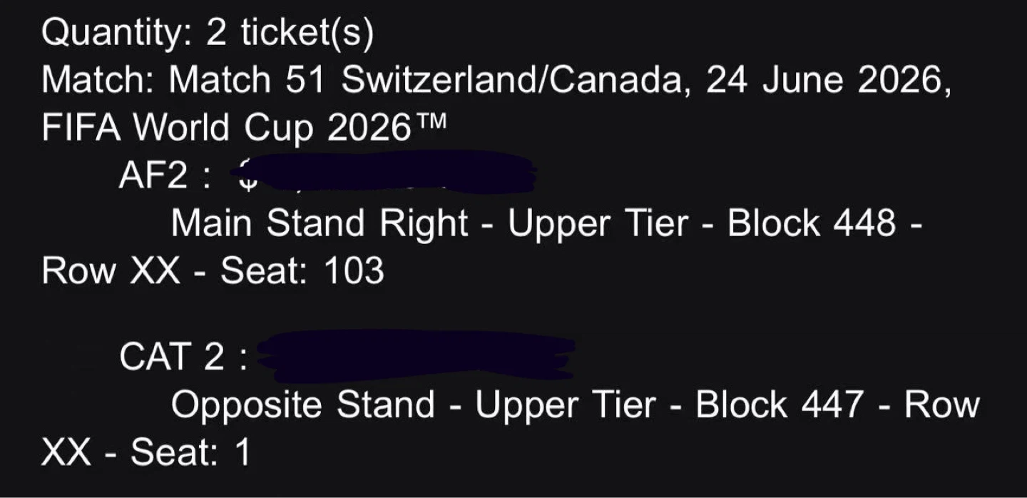 Vancouver World Cup Tickets - Switzerland/Canada - photo 2