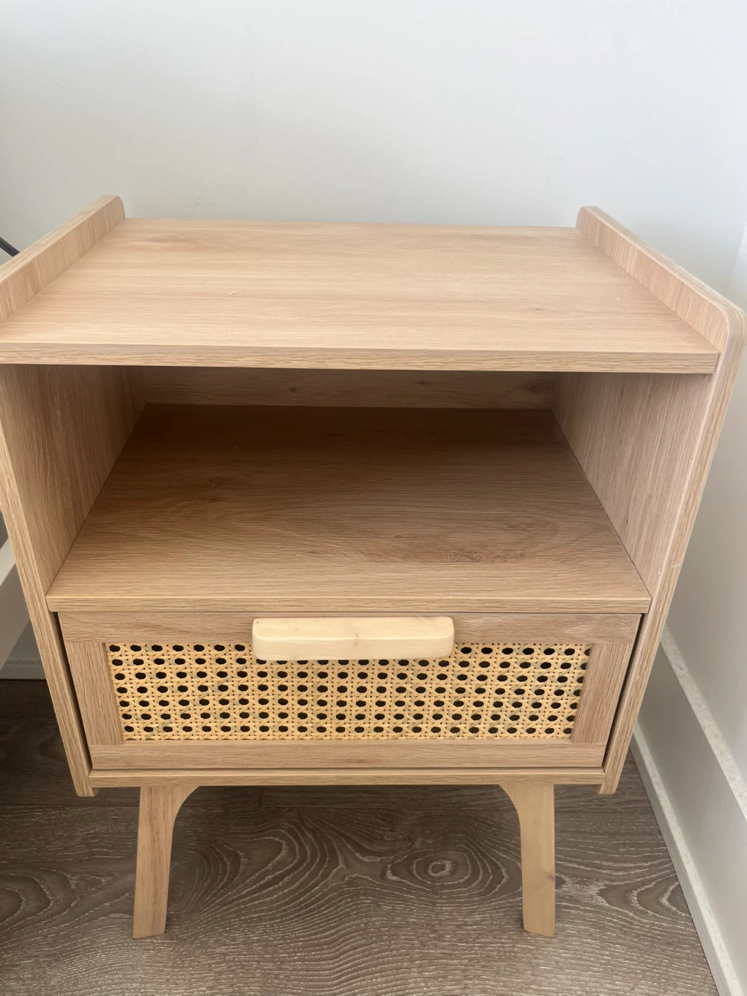 Wood Nightstand with Cane Drawer