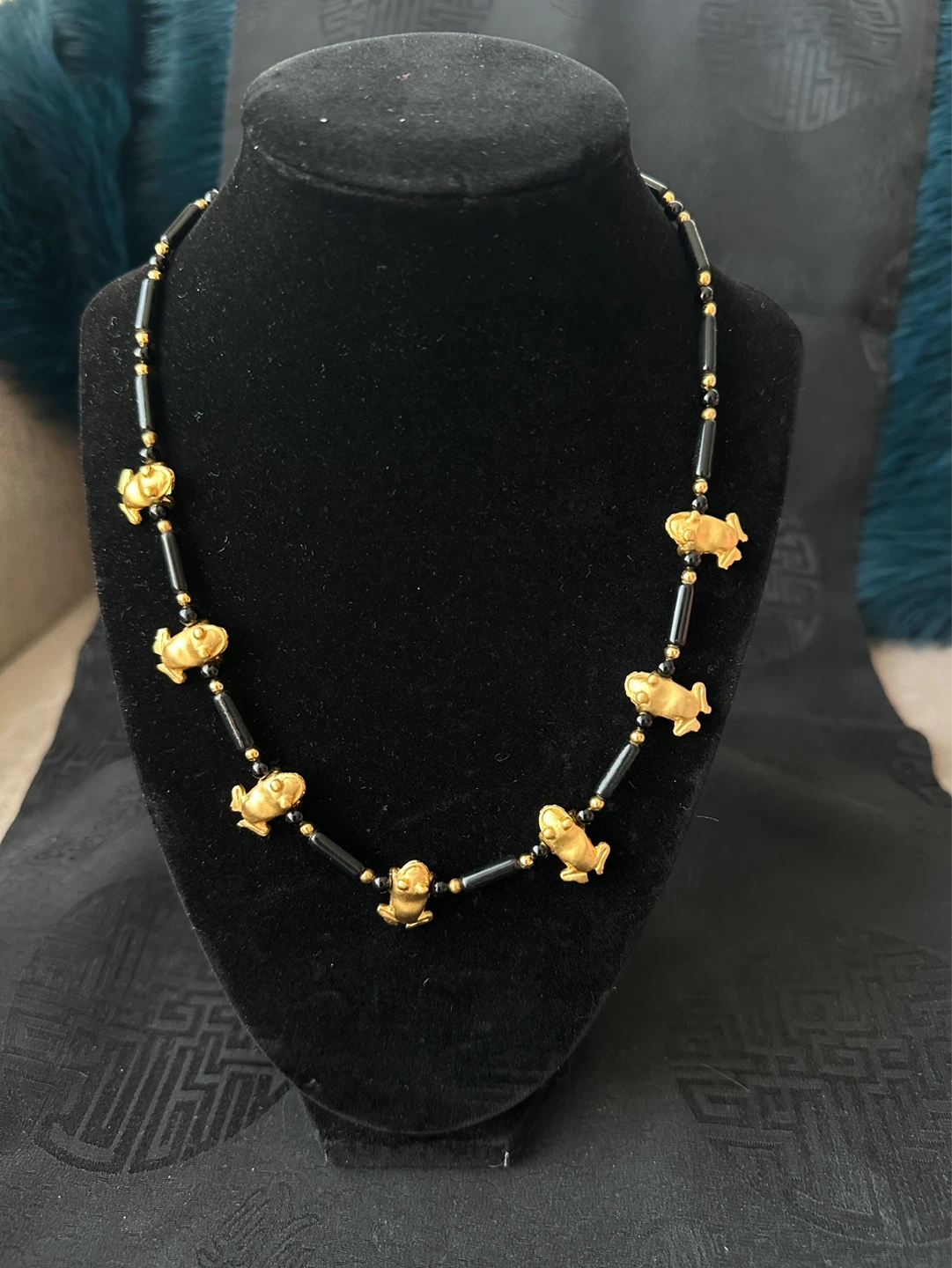 ALVA designer Gold Frog Beaded Necklace
