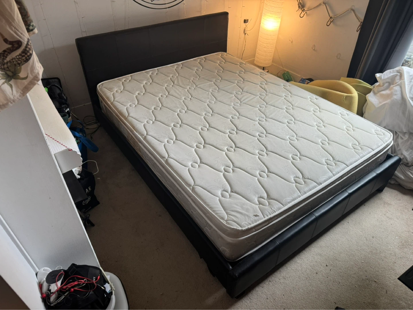 FREE Queen Black Faux Leather Bed Frame and Mattress - photo 3