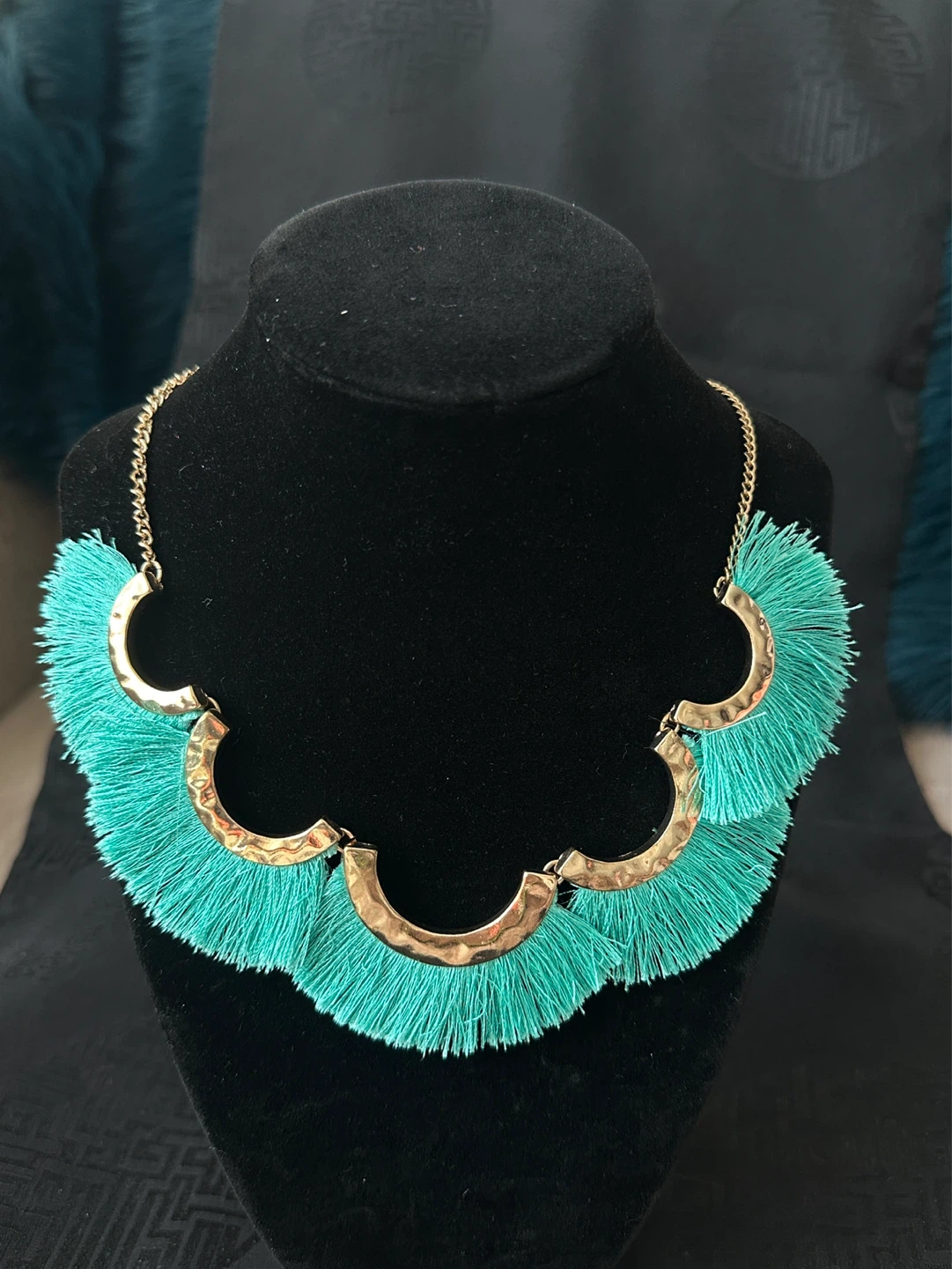 Turquoise Fringe Statement Necklace