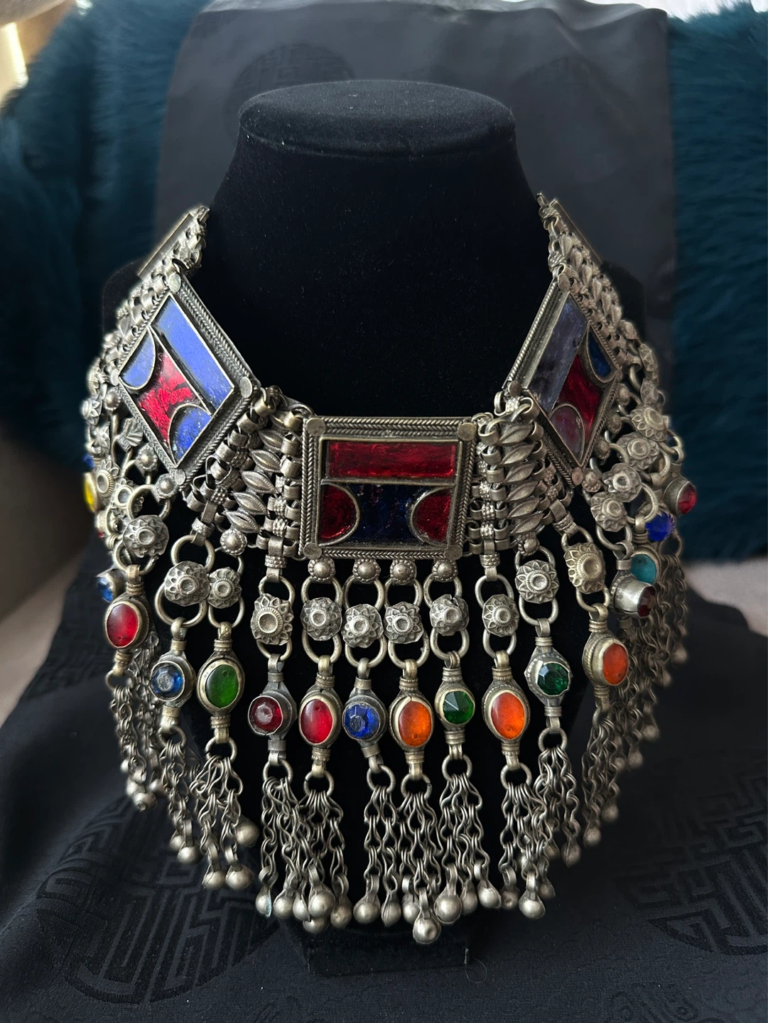 Afghan Choker Necklace with Colourful glass stones