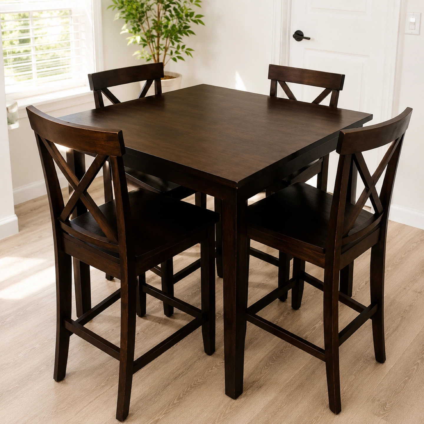 Dark Solid Wood Dining Table Set with 4 Chairs 🌱