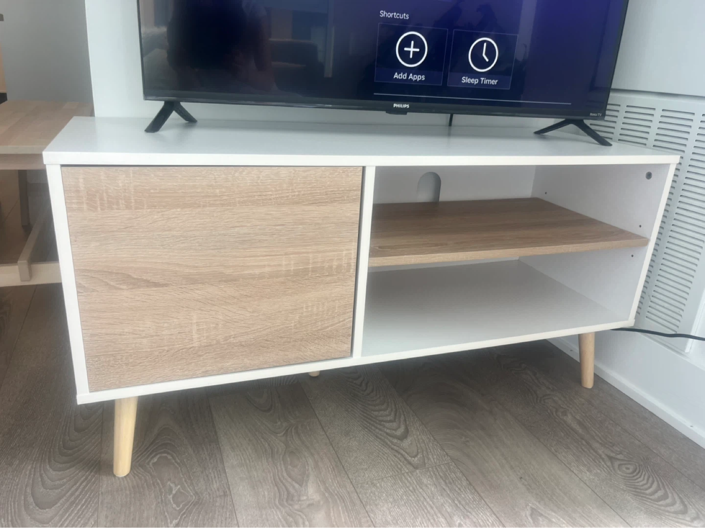 White and Wood TV Stand with Cabinet