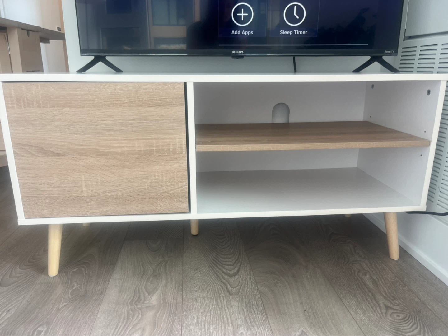 White and Wood TV Stand with Cabinet - photo 2