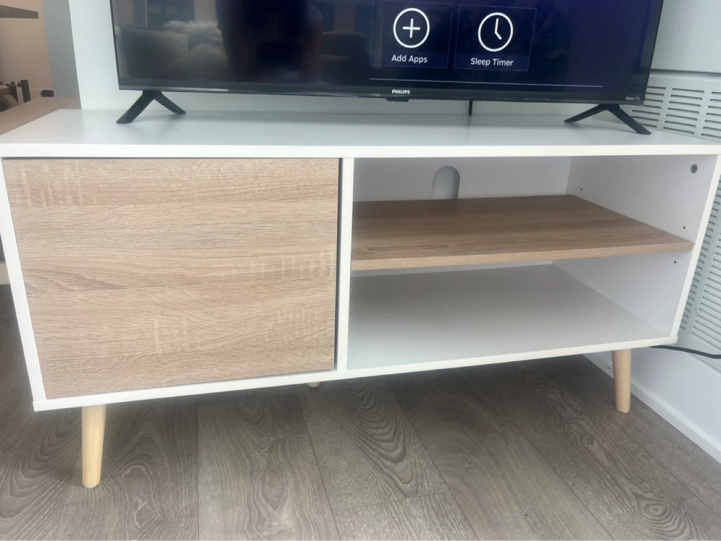 White and Wood TV Stand with Cabinet - photo 3