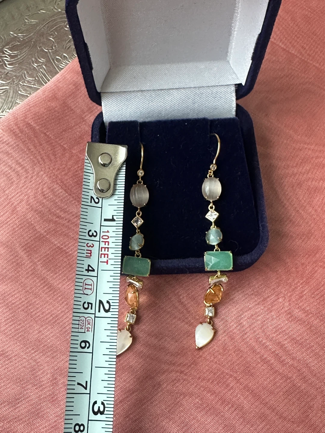 Gold-tone Dangle Earrings with Gemstones - photo 3