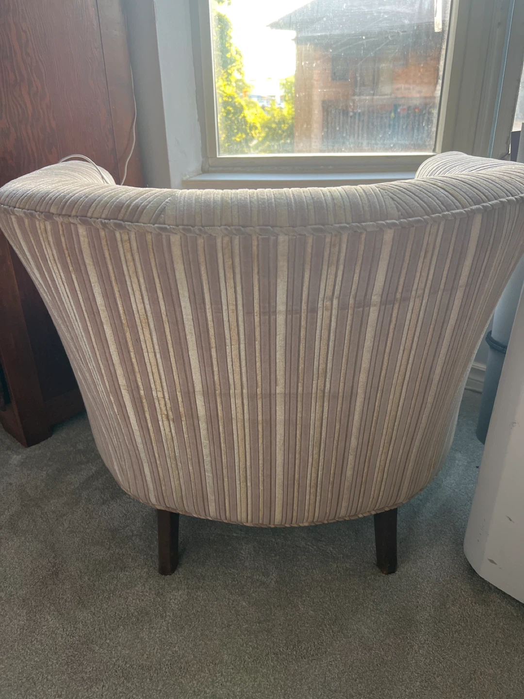 Vintage Barrel Back Accent Chair Velvet Stripe Tub Chair Taupe - photo 5