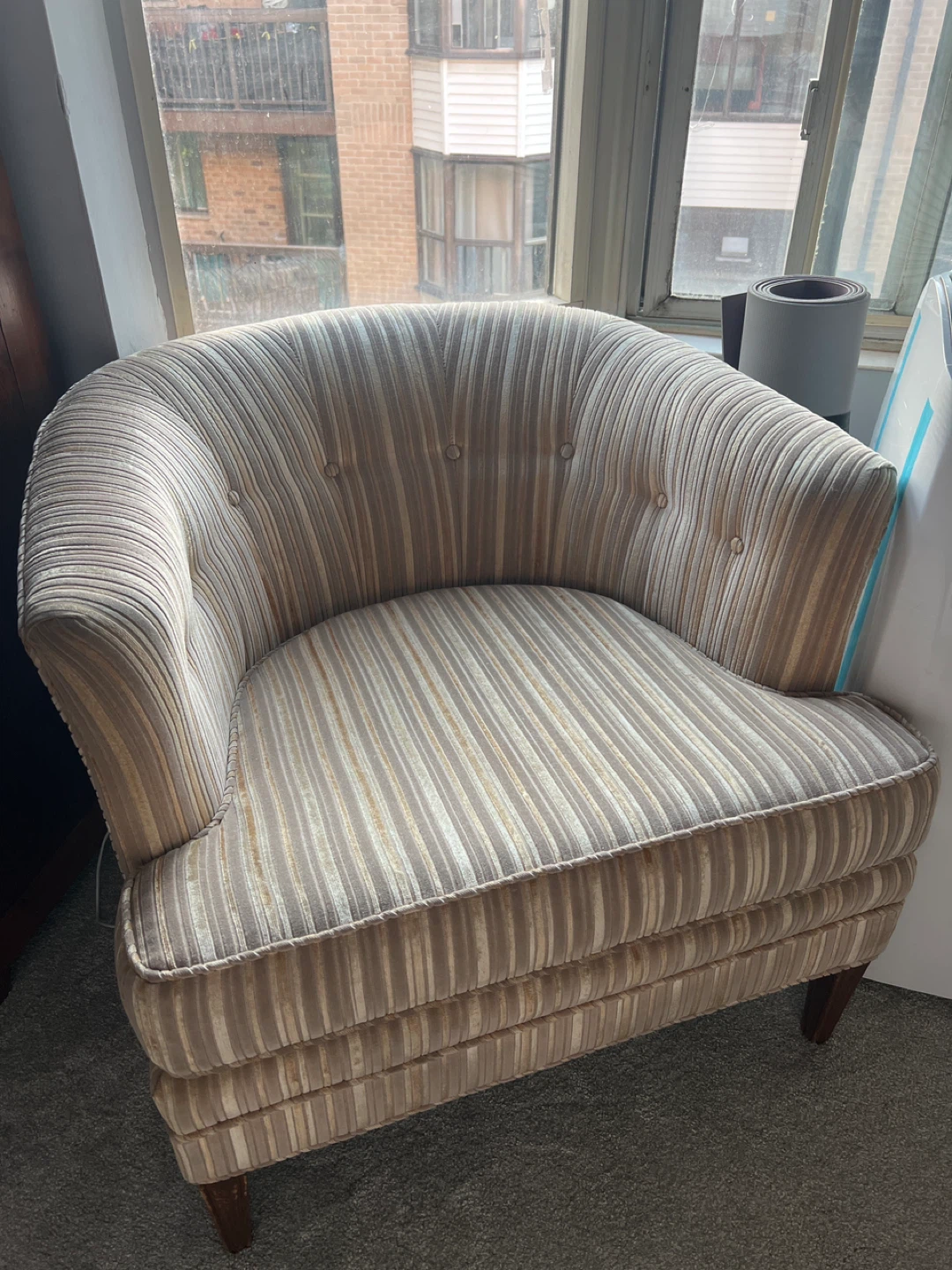 Vintage Barrel Back Accent Chair Velvet Stripe Tub Chair Taupe