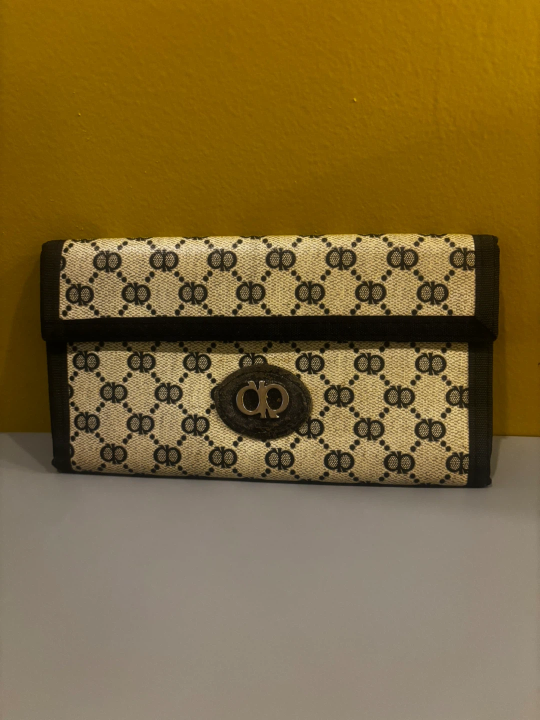 Black & cream Monogram Trifold Wallet